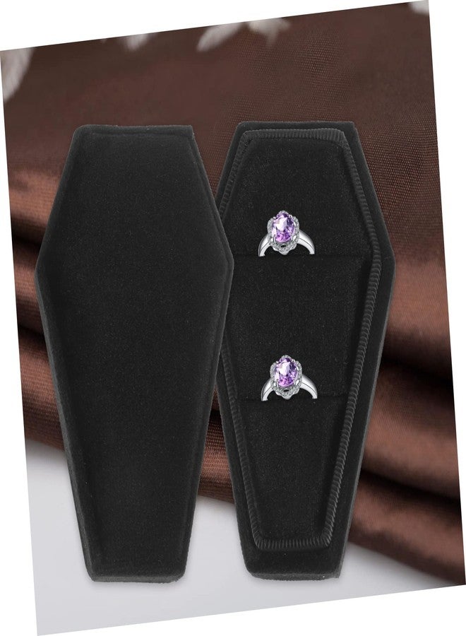 CAXUSD Small Coffin Jewelry Box Velvet Halloween Ring Holder Portable Gothic Earring Display Organizer for Party Storage 3.62X2.12X1.69 Inches - Image 2